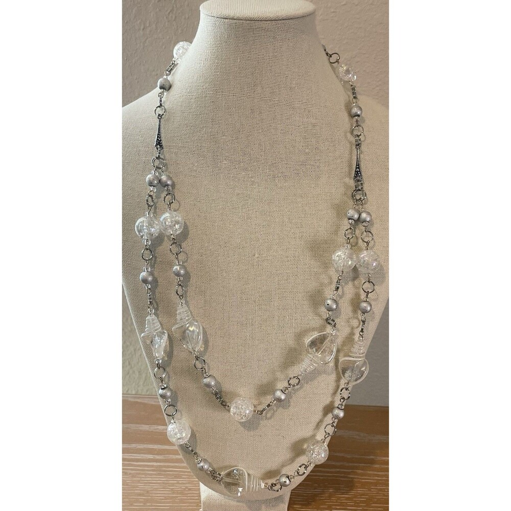 Coastal Artisan AB Glass & Conch Shell Beaded Silver Tone layered Necklace
